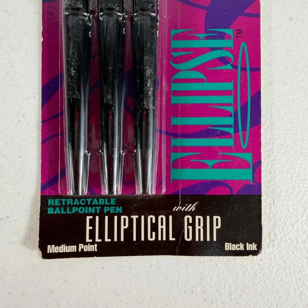 Scripto 3 Pack‎ Ballpoint Pens Ellipse Retractable Medium Point Black Ink 1994